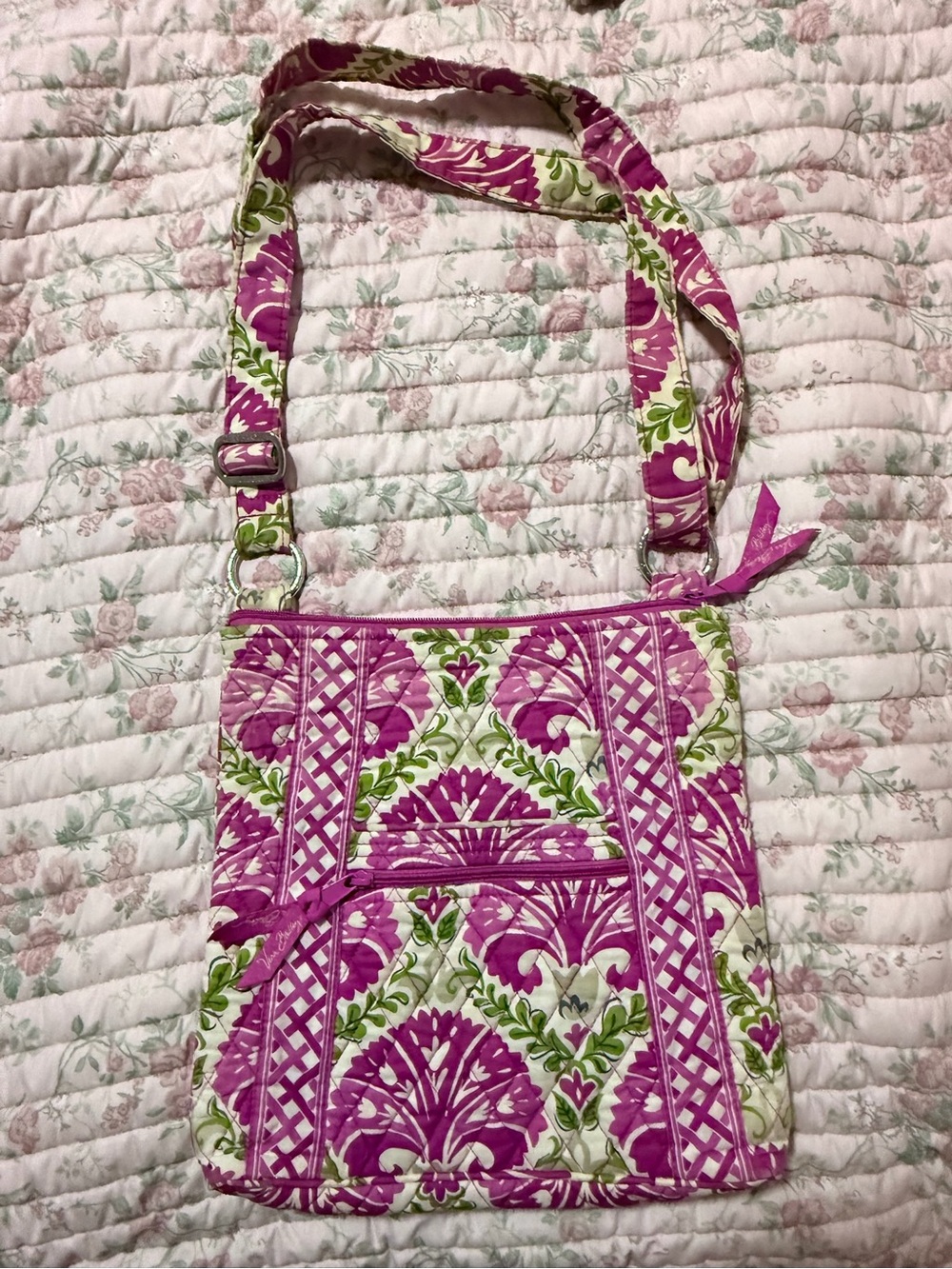 Vera Bradley Quilted Pink & Green Floral Crossbody Bag